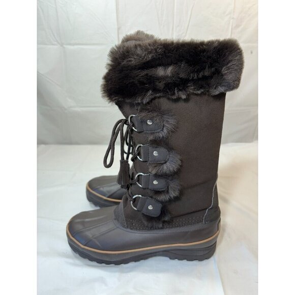Khombu Nordic Duck Boots Brown Leather e Up 7 M NEW - Picture 1 of 14
